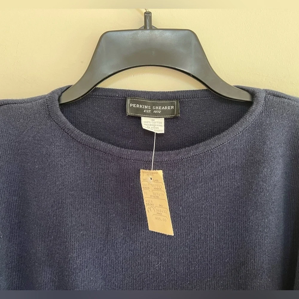 NWT Perkins Shearer Vintage 100% Cotton Crewneck Pullover Navy Blue Sweater, M